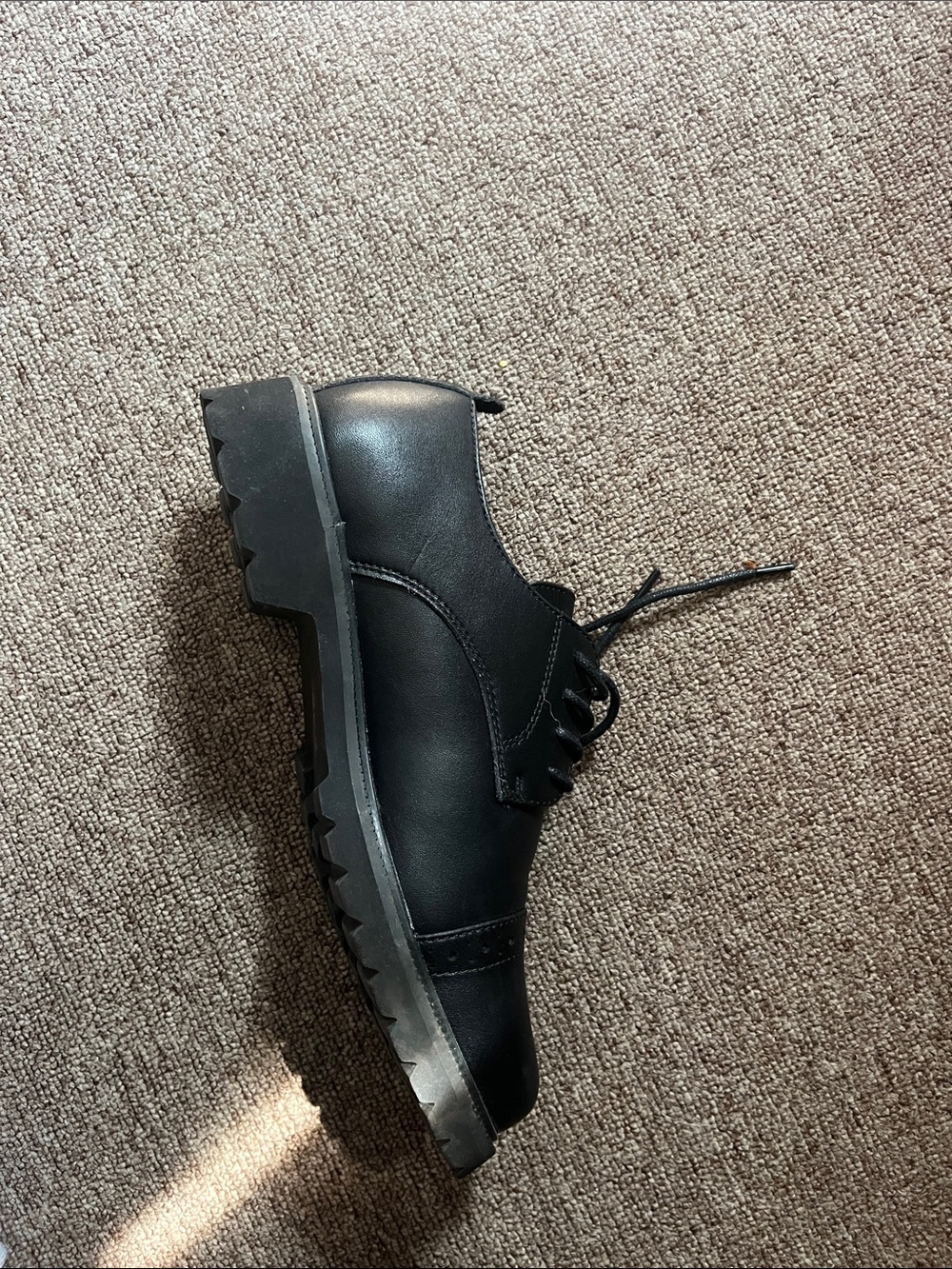 Women Black Lace-Up Leather Casual Derby Shoes
